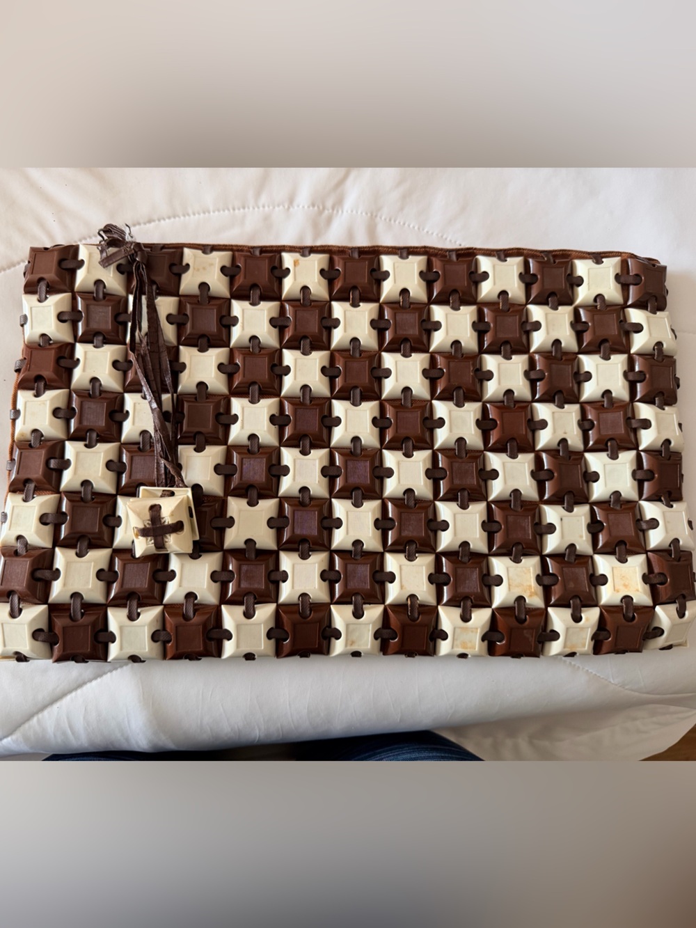 Vintage Plastiflex Toronto Canada Tile Purse Brown Cream Mid Century Handbag